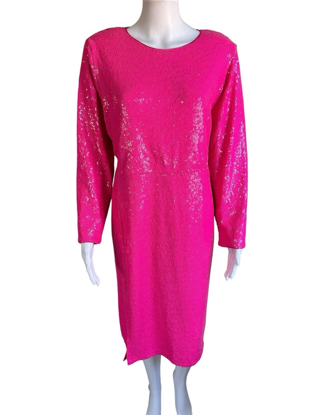 Torrid Hot Pink Sequin Midi Dress Long Sleeve Womens 12 Party Glam NWT